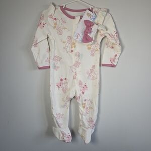 Disney Baby Pink and Cream Kids Zippered & Footed Onesie With Headband 6-9M
